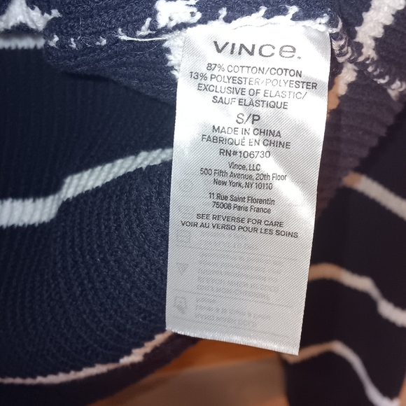 VINCE Drop Shoulder Sweater S Navy White Stripes - Picture 5 of 7